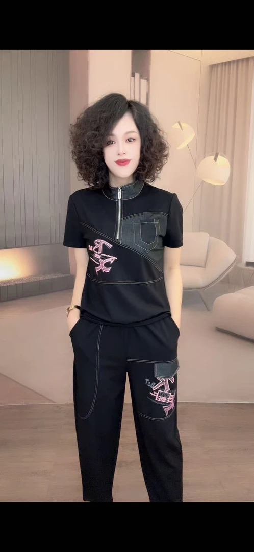 时尚减龄套装【上衣+裤子】【77709】气质显瘦洋气休闲夏季百搭