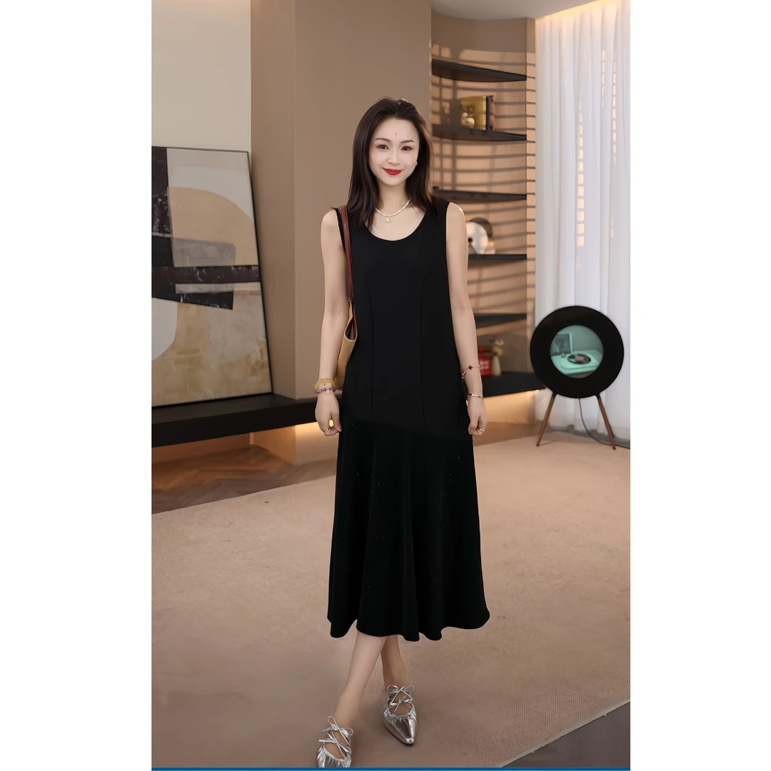 只出不进 豆豆3【灵眸】夏小黑裙长款连衣裙长裙子女-D0406
