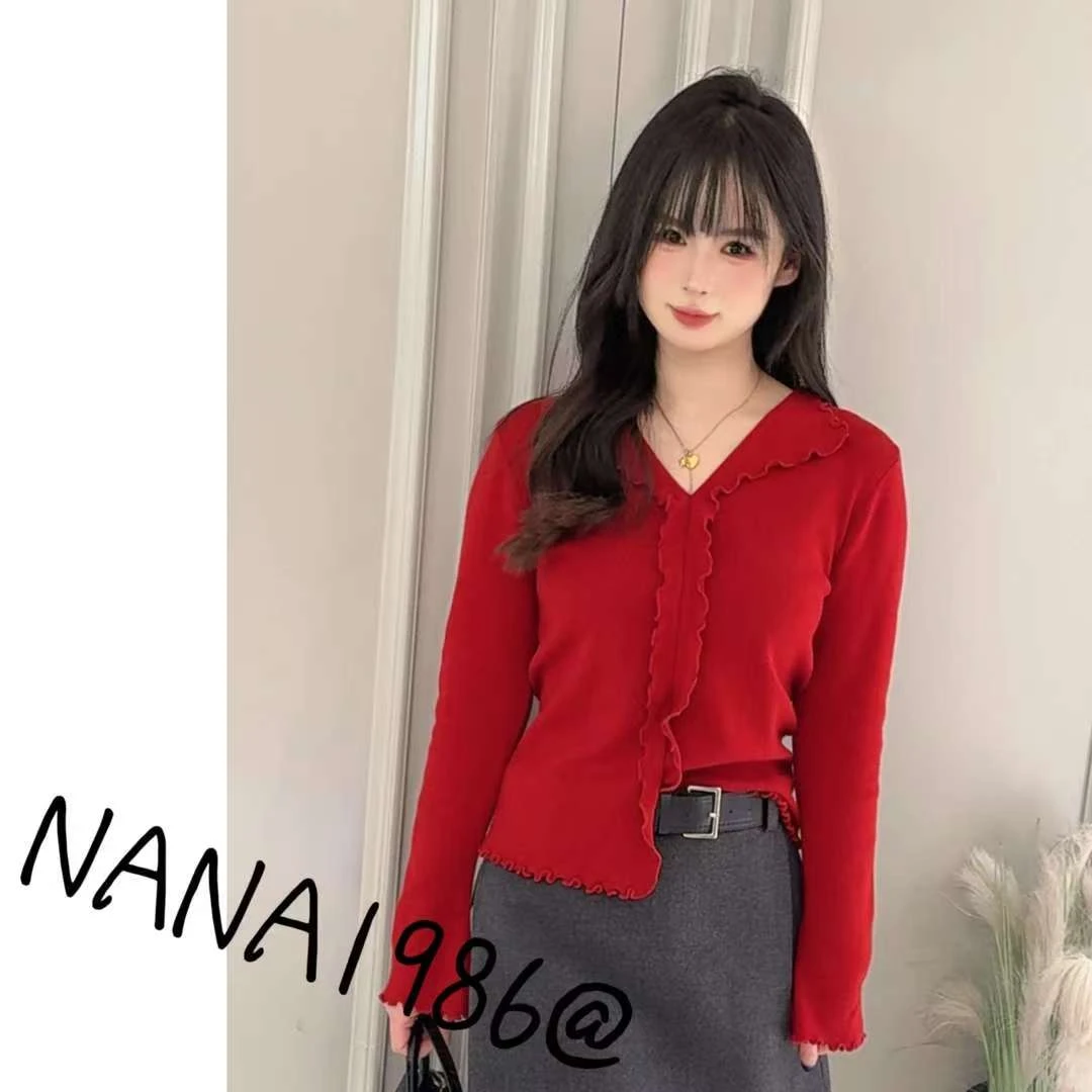 NANA家V字领木耳边长袖5107