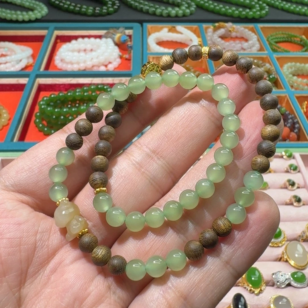 和田玉未镶嵌珠宝奇石设计款晴水猫眼手链