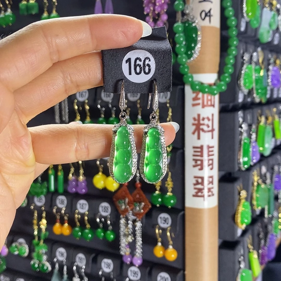 银S925镶嵌翡翠耳饰166