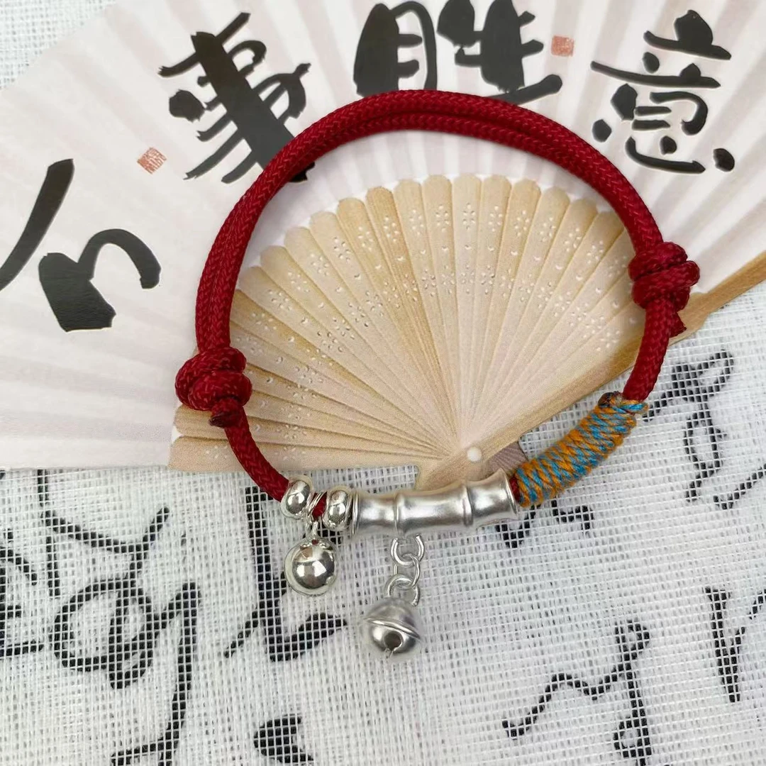 足银脚链 999银竹节铃铛银饰手链《节节高》响铃手链脚链简约百搭