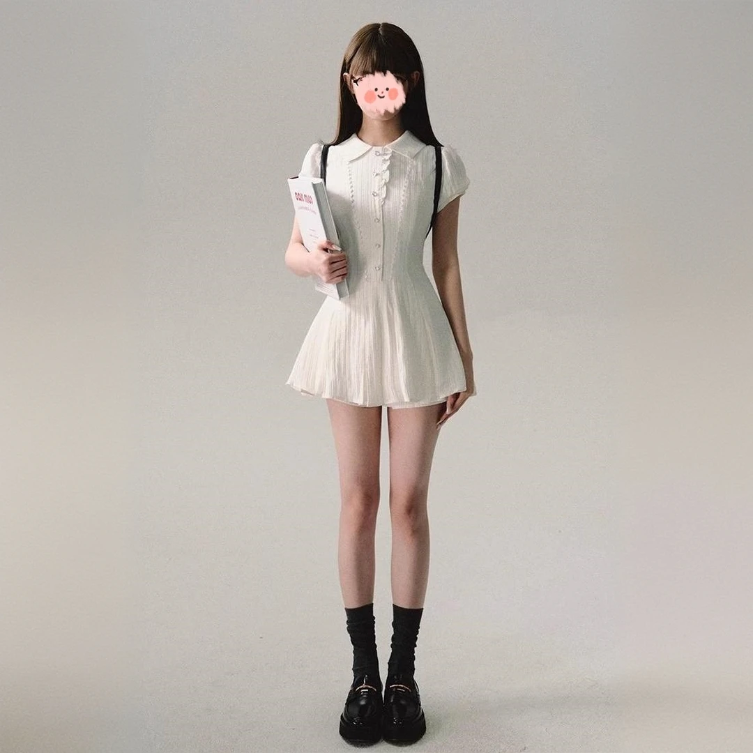 "等你下课"连衣裙a字裙短袖衬衫裙通勤学院风辣妹茶歇裙