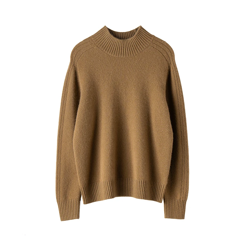 不议价】女士310克纯羊绒7针马鞍肩半高领双股加厚款针织长袖套衫