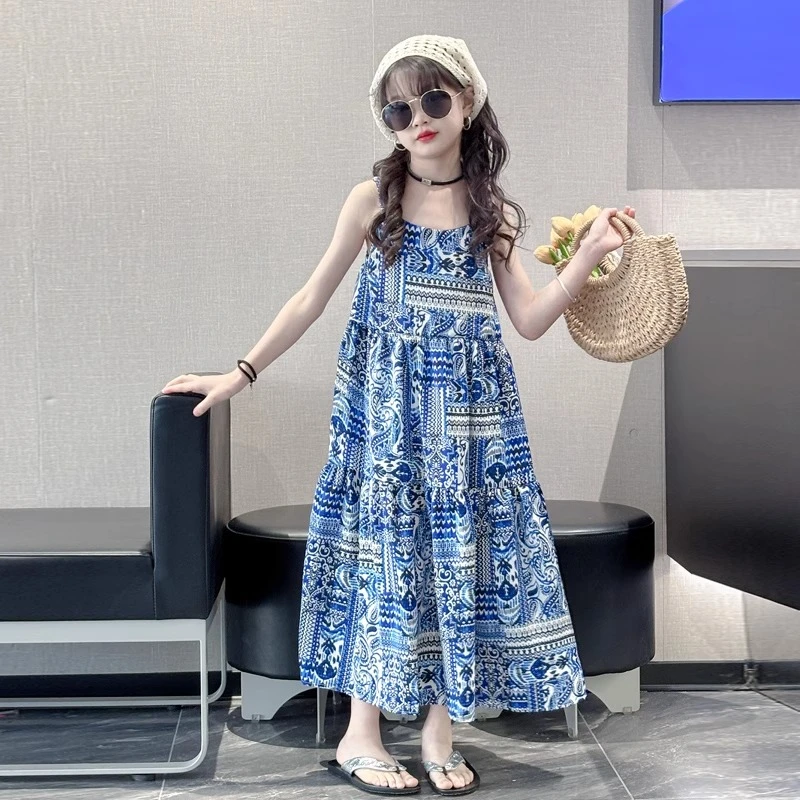 女童连衣裙夏季2025新款女大童洋气夏装沙滩裙儿童波西米亚吊带裙