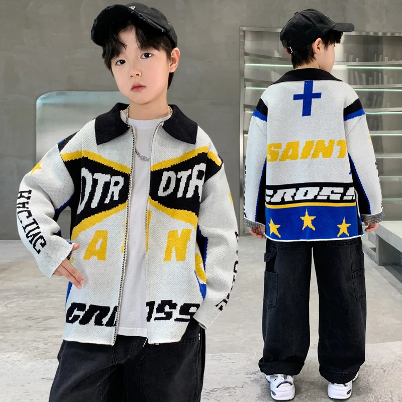 【品牌】男童中大童秋季休闲针织衫拉链韩版时尚宽松潮流外穿毛衣