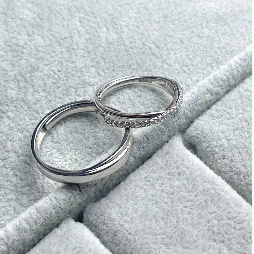 925银银制品 S925银 交织相爱 情侣款戒指 纯银小众设计
