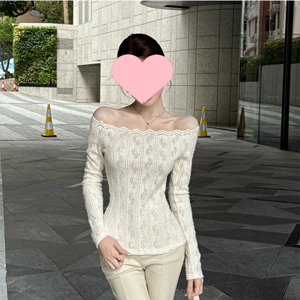 【高知御姐】气质一字领修身蕾丝上衣女秋冬新款季高端气质性感小衫