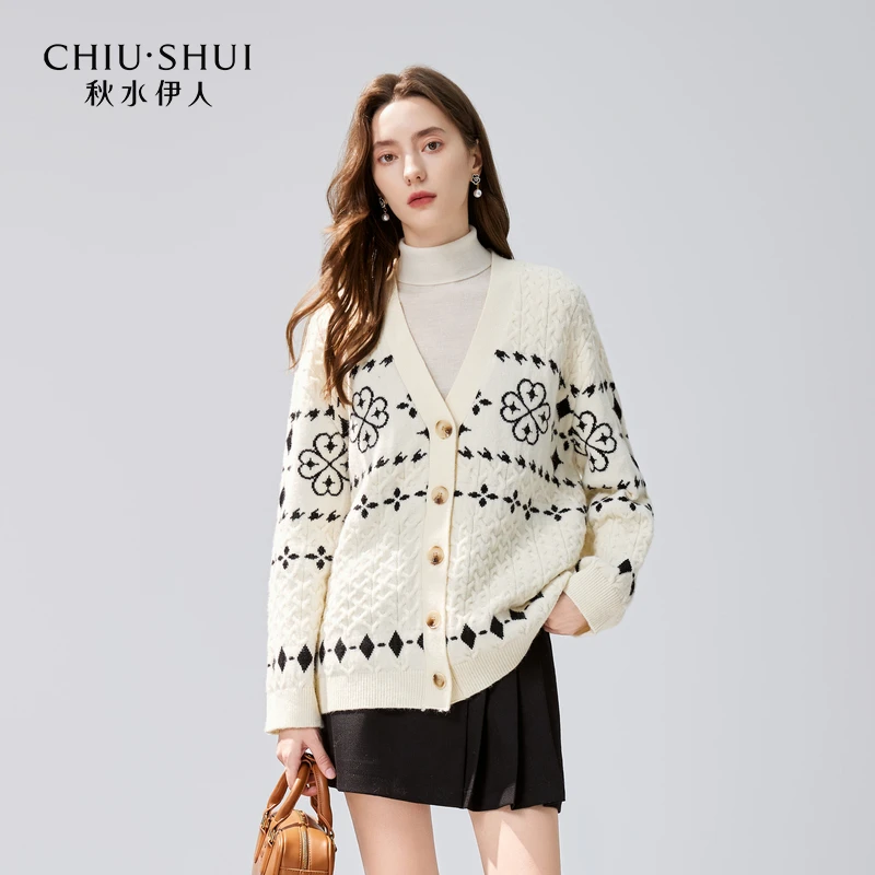 【诗语】秋水伊人针织开衫女装复古麻花外套624409B100474