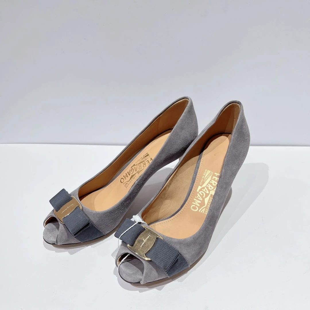 95新 FERRAGAMO/菲拉格慕 蔚蓝/鱼嘴高跟鞋 36码 跟高7cm