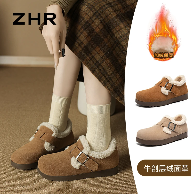 ZHR则则牛剖层绒面革平底勃肯鞋新款时尚百搭复古保暖休闲鞋AB55B