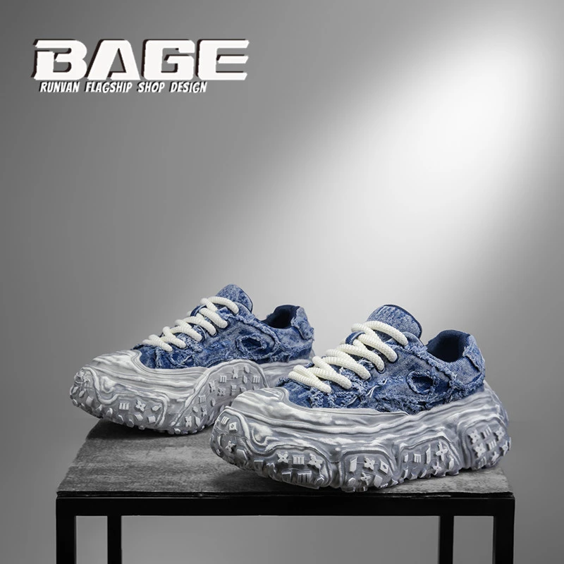 夏季透气帆布鞋男款休闲百搭面包板鞋小众牛仔乞丐布鞋溶解内增高