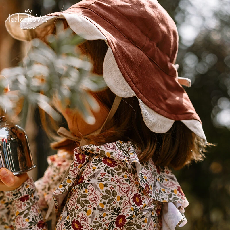 【100%亚麻】lelejove儿童遮阳帽宝宝夏季透气花边渔夫帽5AU92375