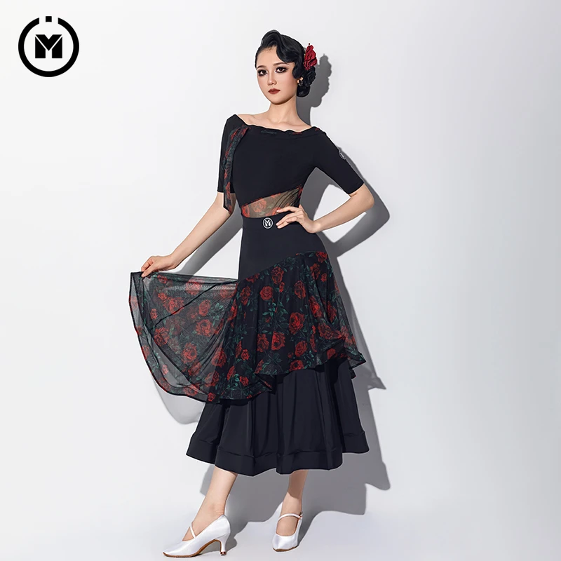 IAMYC新款摩登舞服荷叶边分体华尔兹舞服女成练功服B10147+B20065