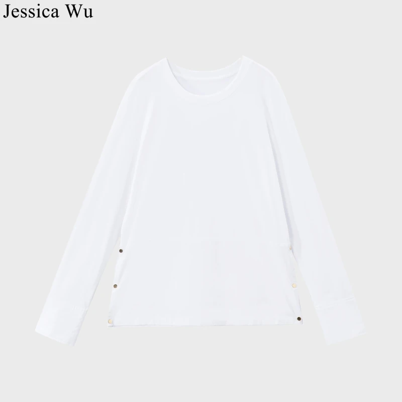 JESSICA WU叠穿好物 ~高支精梳棉小众设计感圆领长袖T恤LZ11031