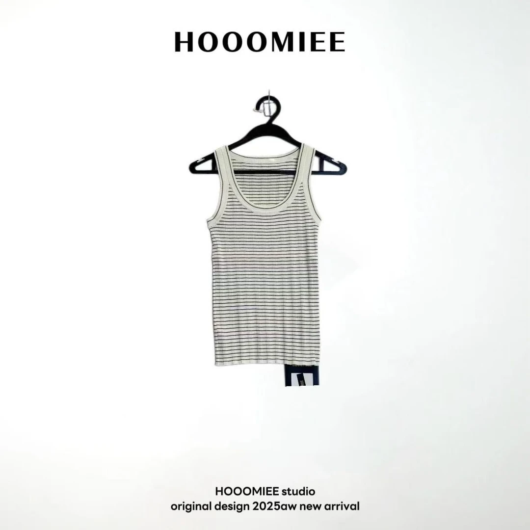 Hooomiee条纹撞色时尚减龄女士打底背心2024182