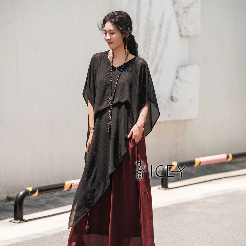 艾翕甄选【洒落银河】多颜色细闪不规则下摆上衣ZX2501192-1