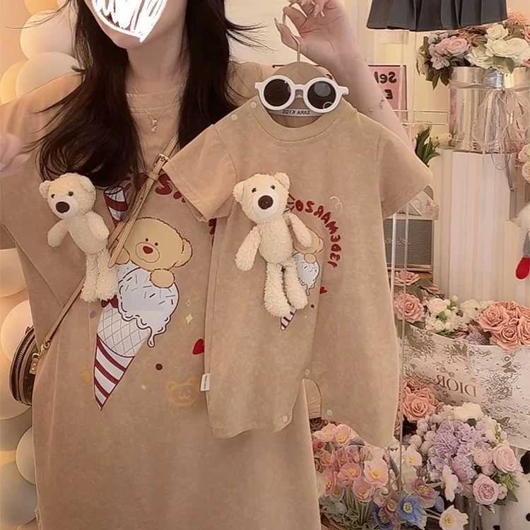 新款超萌一家三口亲子装婴幼儿小宝宝衣服母子母女装夏季洋气短袖