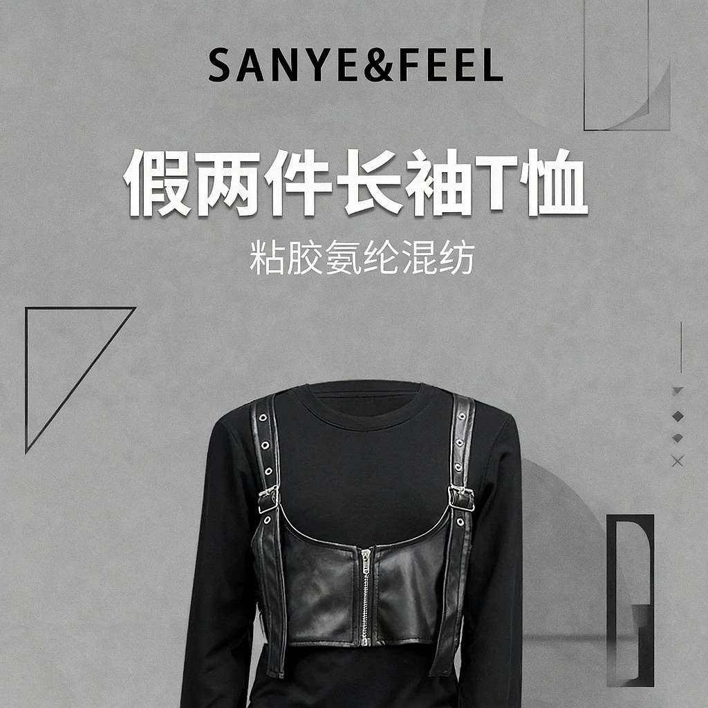 sanye&feel/妍三也【高智限定】假两件拼接长袖T恤54303YX