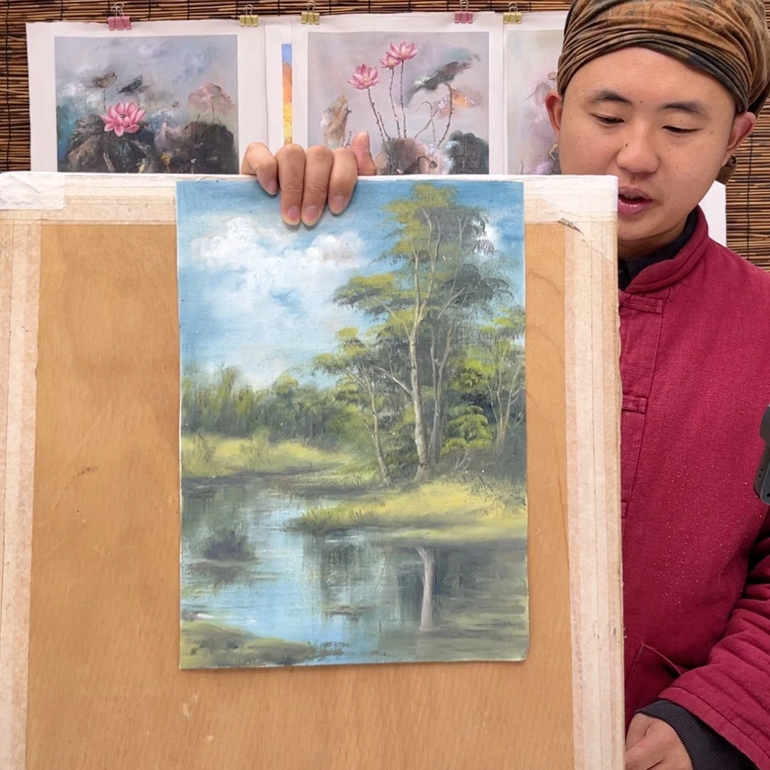油画行路人小院绘画作品竞拍