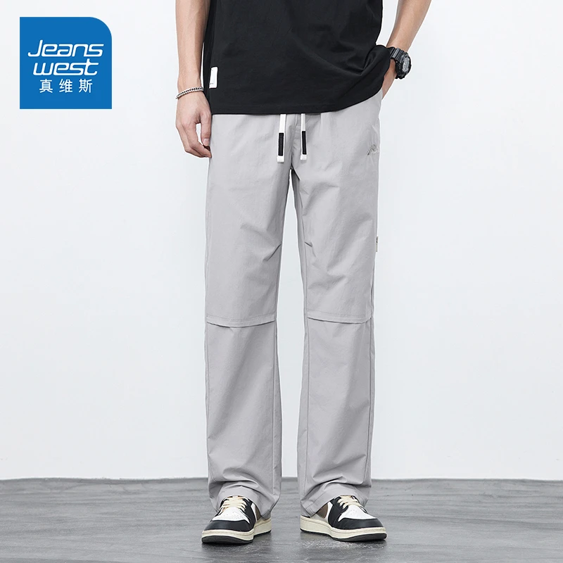 Jeanswest/真维斯百搭直筒休闲裤夏季男士潮流宽松运动工装长裤子