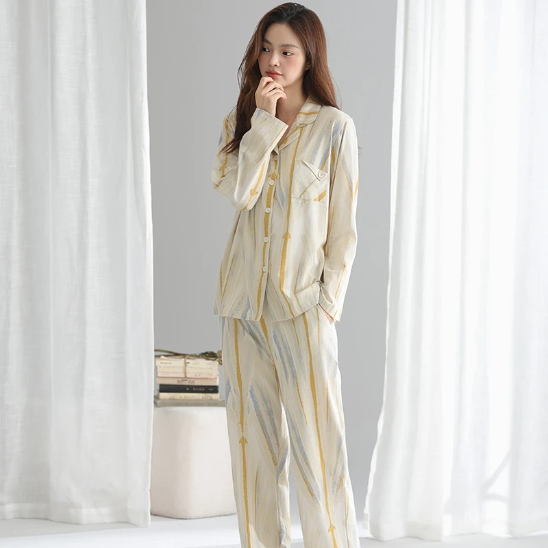 MEUNDO新品秋季艺术手绘色彩拉架棉睡衣三款式可选简约家居服套装