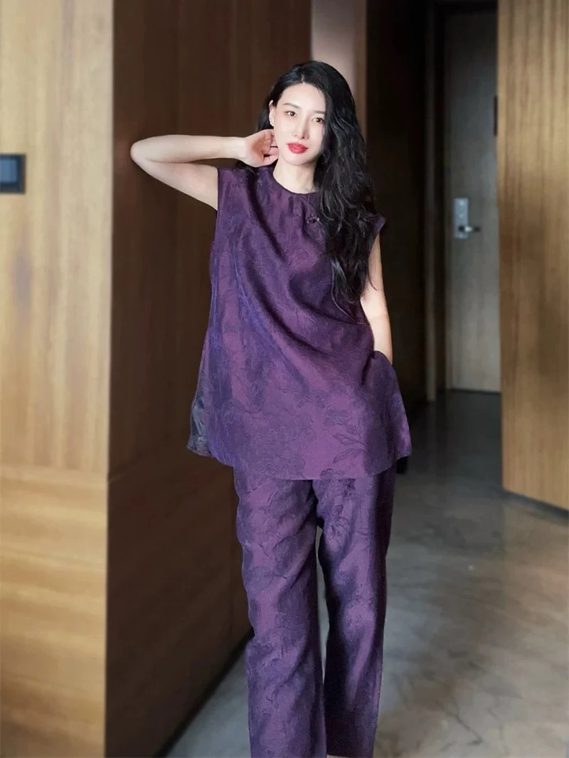 【紫光阁】重磅桑蚕丝提花香云纱新中式国风中长款上衣