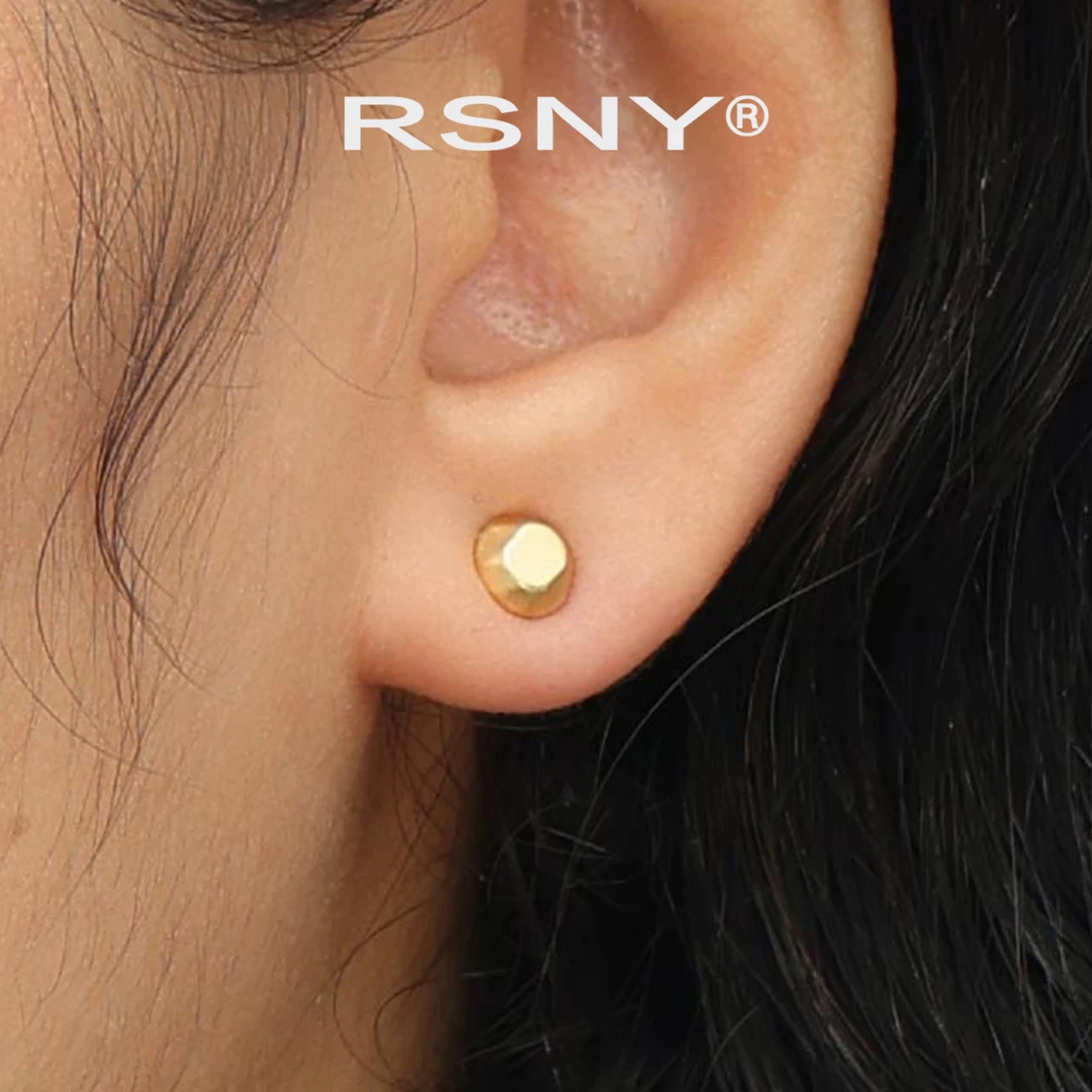 铜合金耳饰 [新品]RSNY圆形钻纹耳钉几何极简百搭通勤耳环