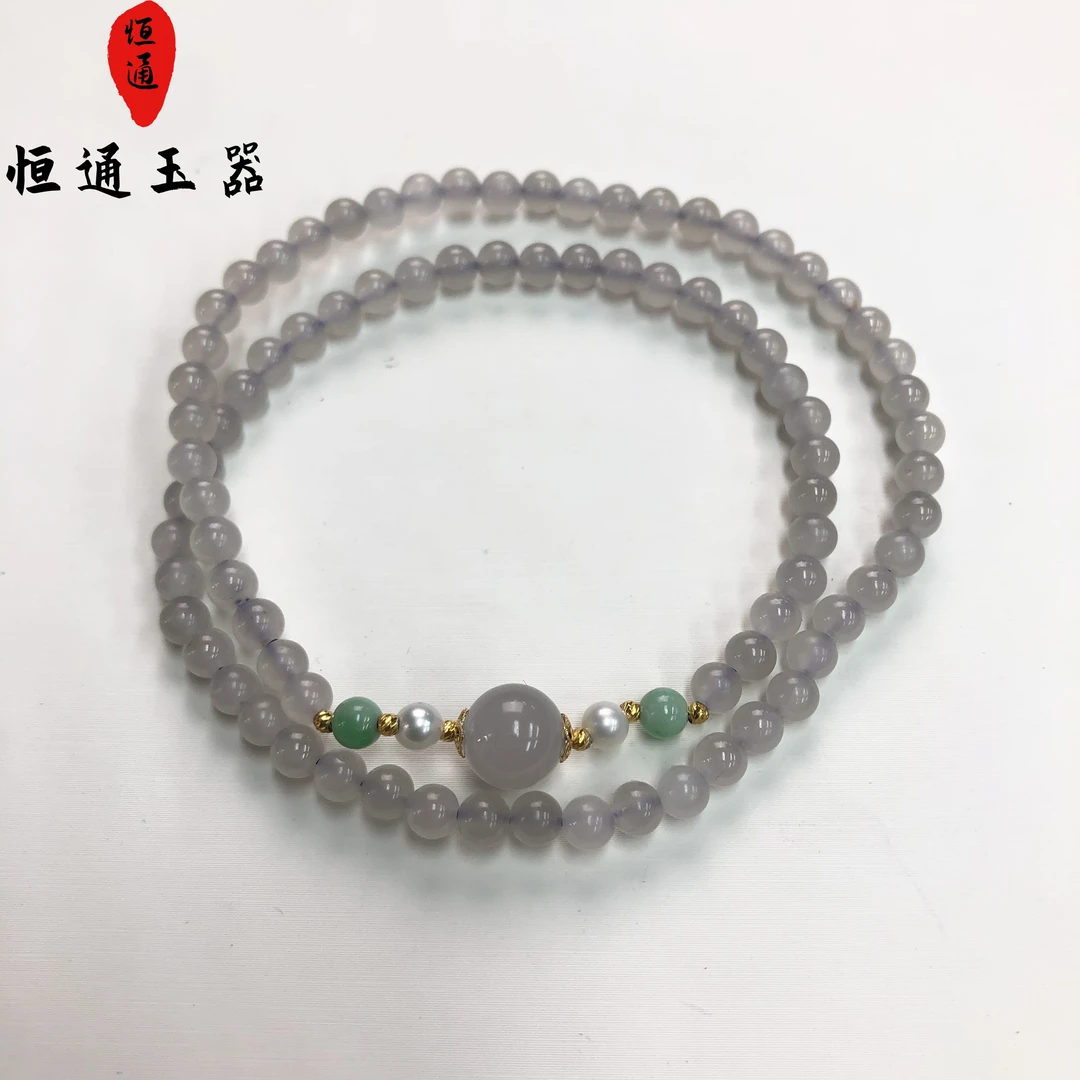 和田玉烟紫双圈手链规格约4mm 1-399