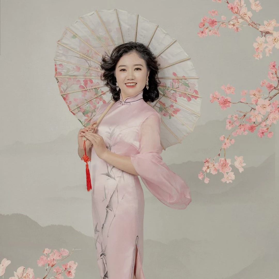 旗香玉文创手绘重磅真丝缎面中国风经典改良气质款旗袍