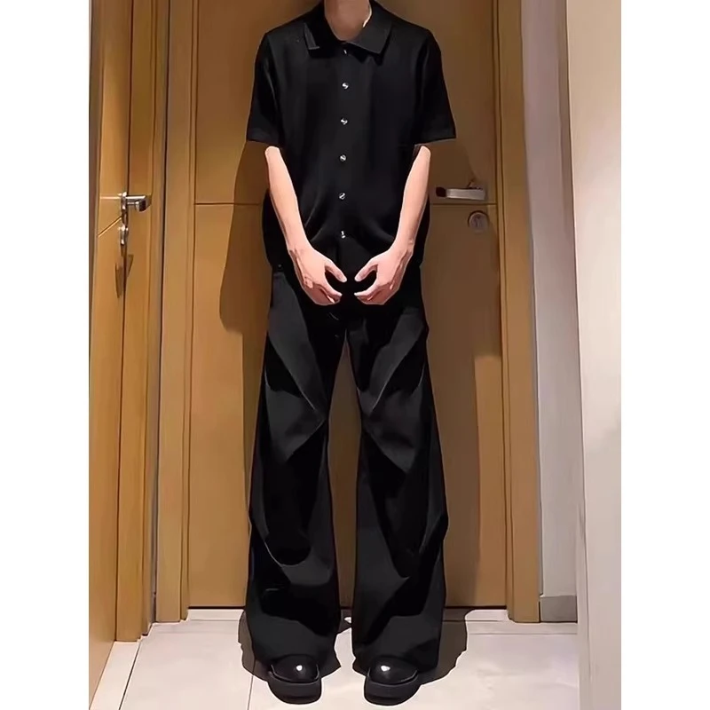 cleanfit褶皱西裤男款春秋季宽松垂感弯刀裤子美式高街vibe直筒裤