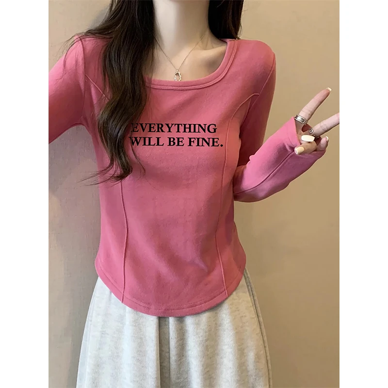 正肩设计感小众德绒长袖T恤女士秋冬加厚保暖打底衫收腰显瘦上衣