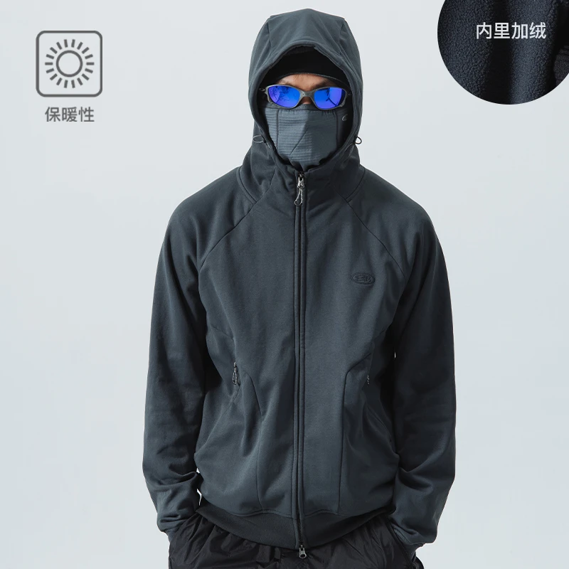 NothommeBLUE蓝岐户外运动加绒卫衣连帽保暖情侣抓绒开衫外套男冬