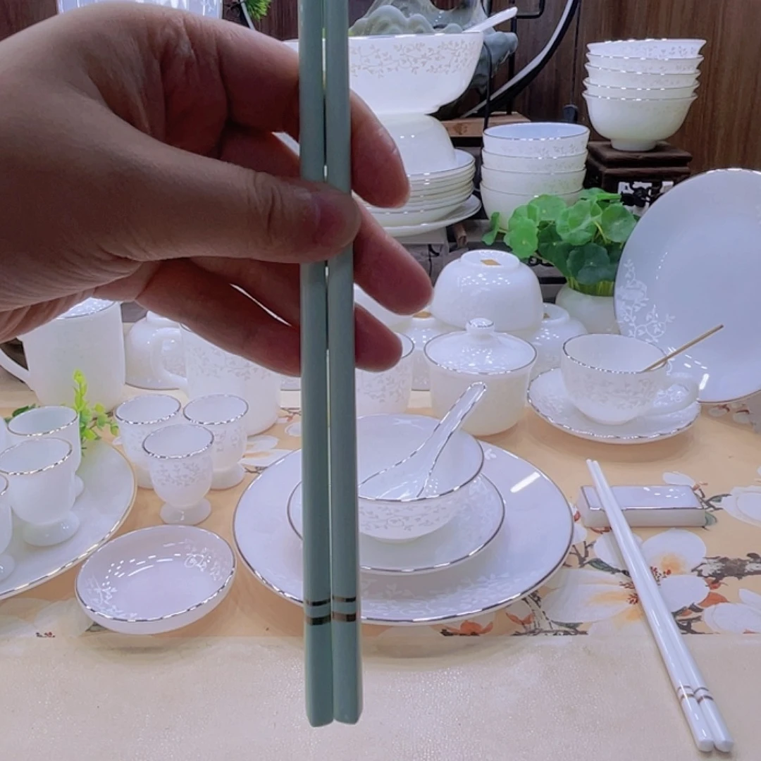 骨瓷绿色骨瓷筷子十双