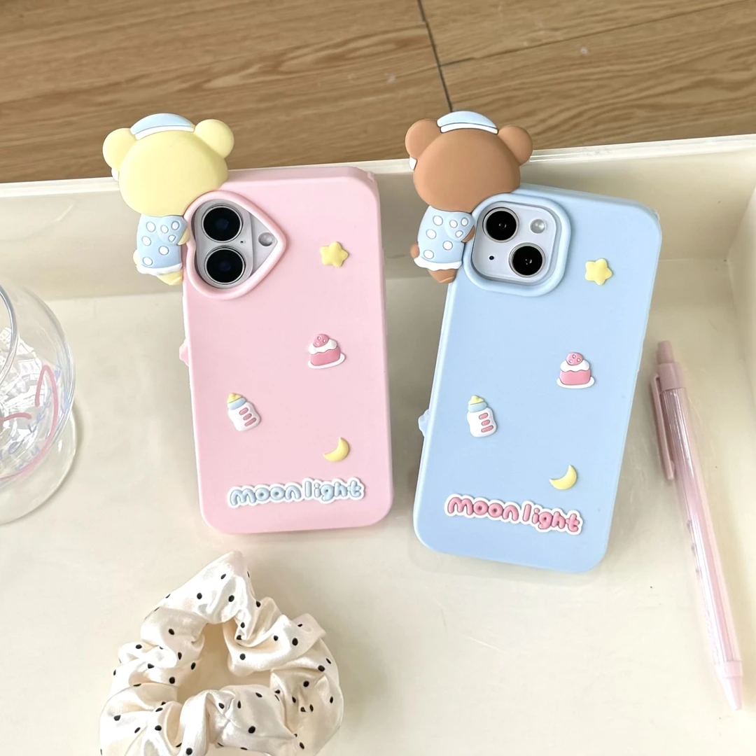 苹果|趴趴睡觉轻松熊卡通适用iPhone16可爱ins立体15软硅胶手机壳