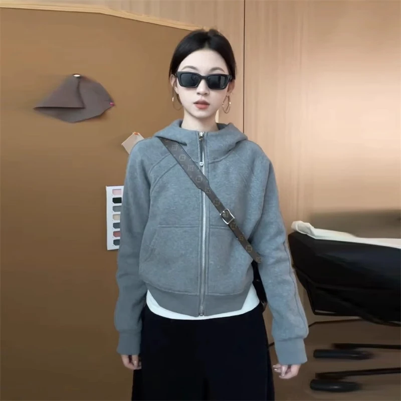 灰色高级感时尚连帽卫衣女士春季韩版开衫休闲外套气质显瘦上衣潮