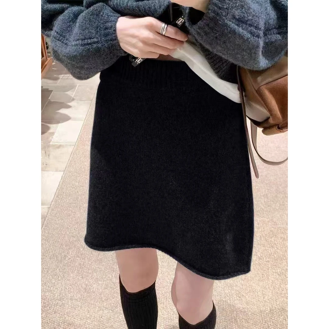 一眼就喜欢上！韩系通勤灰色针织松紧半身裙女秋冬季复古百搭短裙