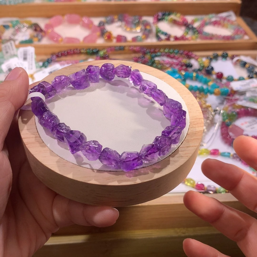 黑***️紫晶珠宝半成品未镶嵌手串