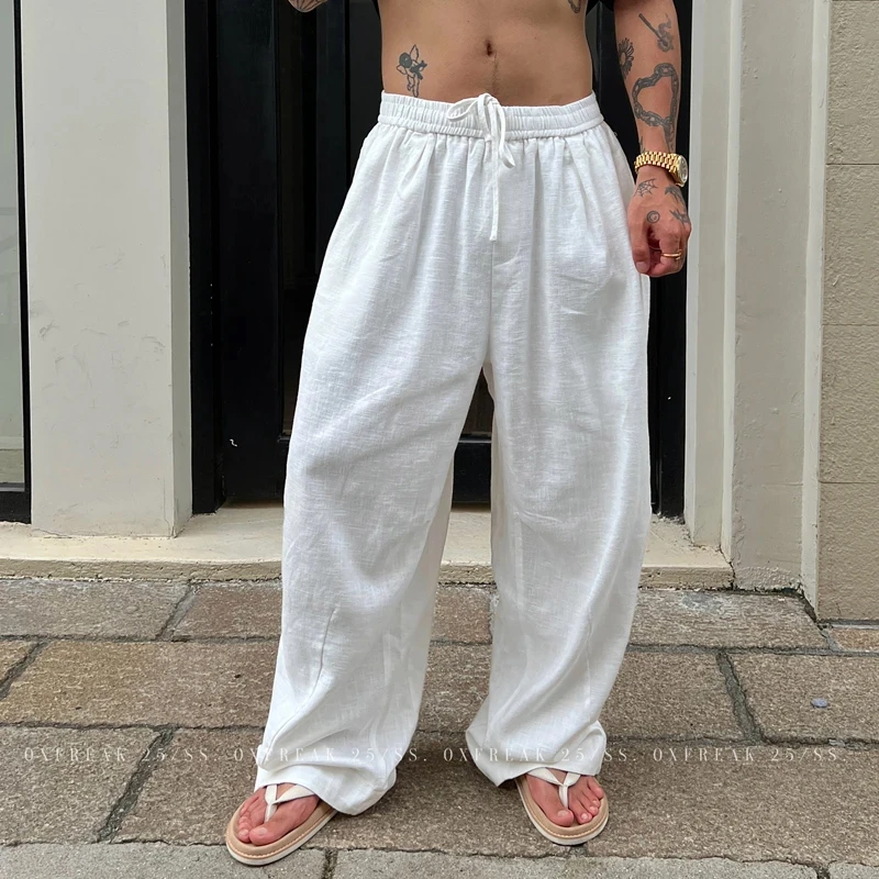 夏季300斤特大码松弛感纯色简约休闲裤夏季男女慵懒抽绳直筒长裤