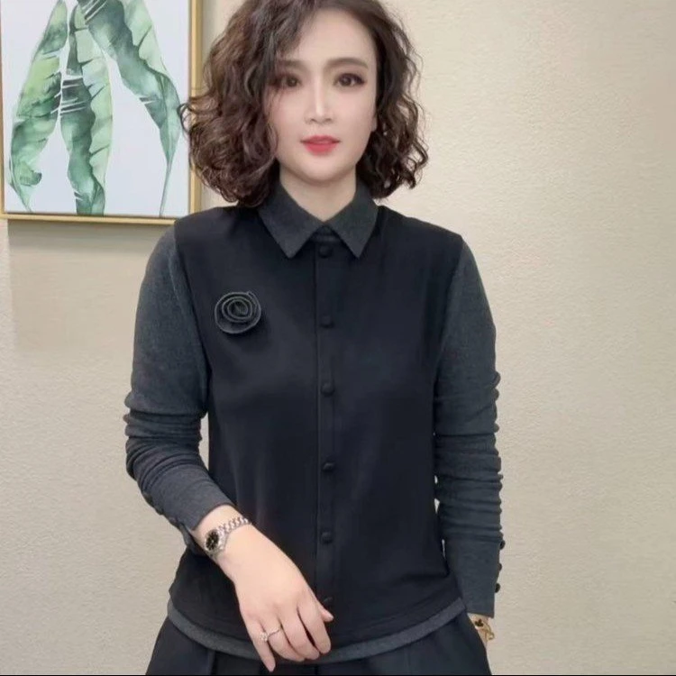 俞兆林2025秋冬新款时尚休闲翻领减龄假两件双面绒上衣