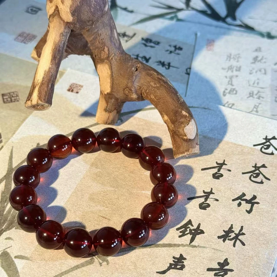 【景润】8-14m+天然无优化缅甸血珀圆珠单圈手串（微矿点 多样性发一