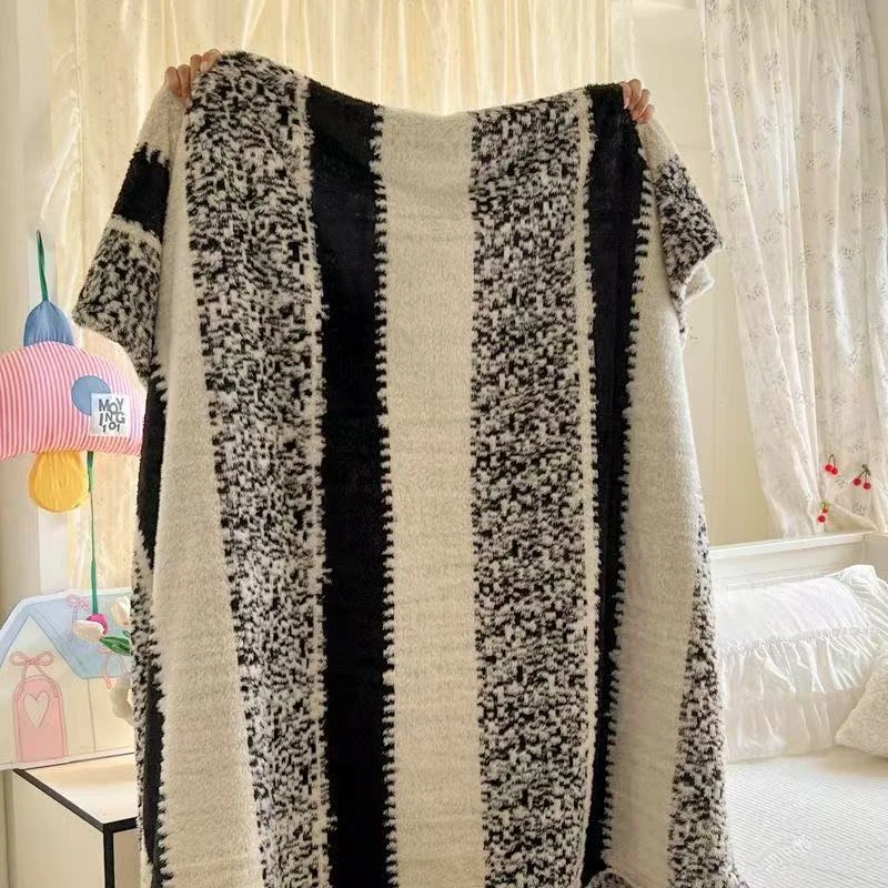 【2X2.3米大条纹双层北极绒】毛毯加厚休闲盖毯高级沙发毯保暖毛毯