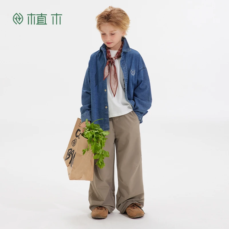 植木童装男童衬衫2025秋季新款字母牛仔开衫外套衬衫35C203258