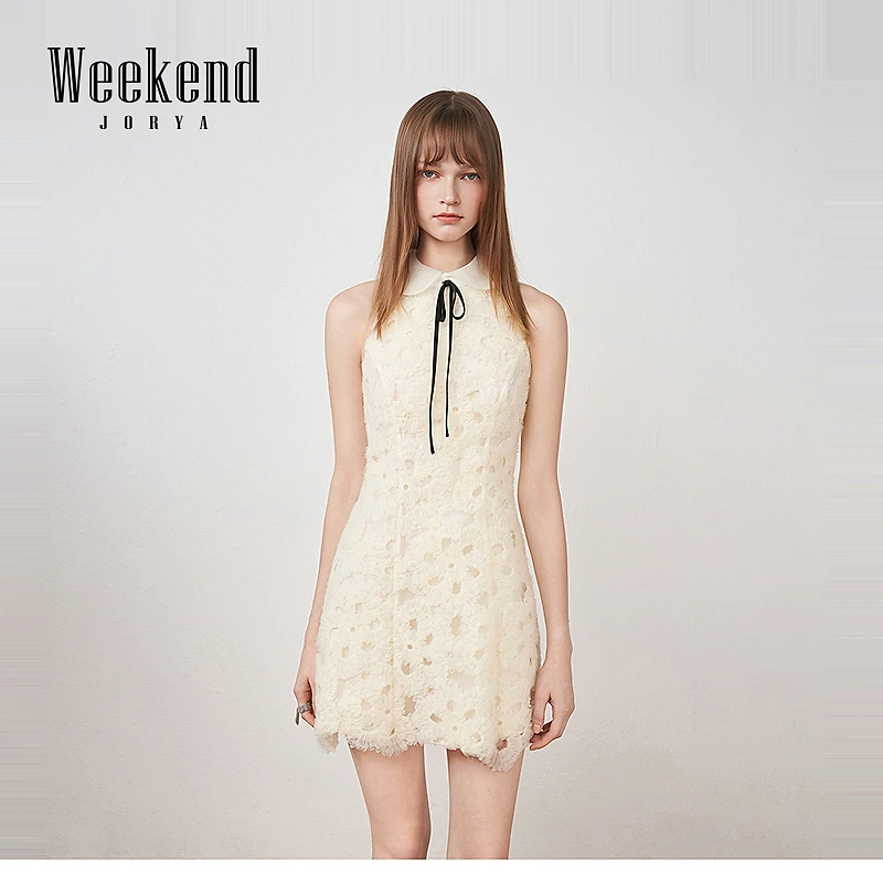 【商场同款】卓雅周末25秋新款千金风镂空花朵挂脖连衣裙XRW4L18A