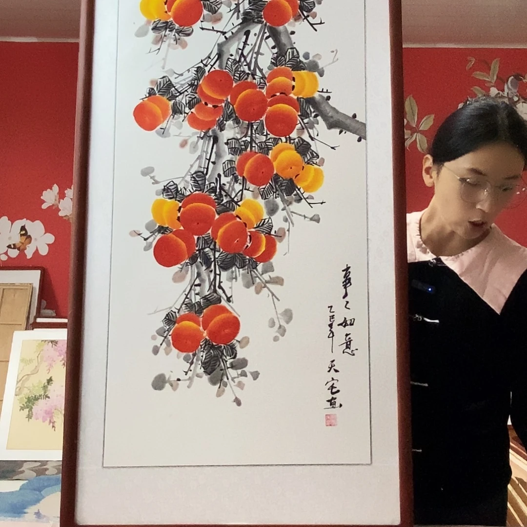 国画手写手绘国画作品带框包邮62✖️122