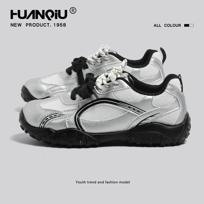 环球芭蕾德训鞋女2025新款秋季休闲运动户外登山鞋双鞋带银色女鞋