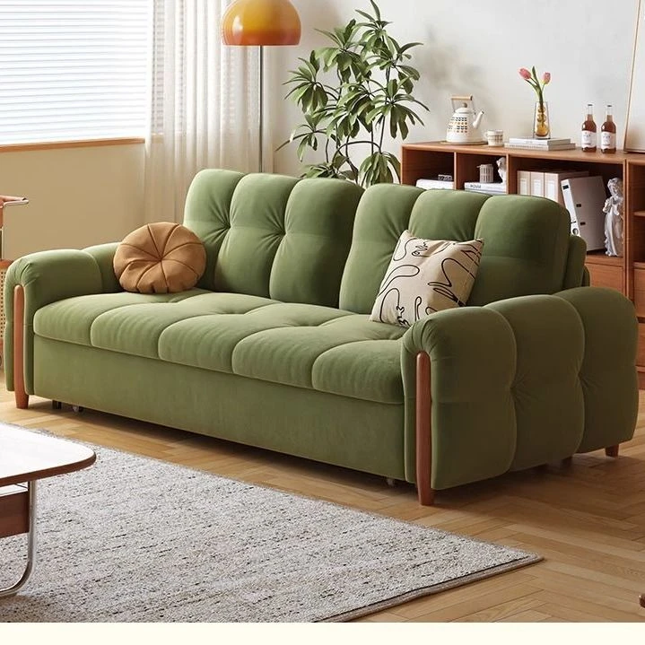 2024年松果沙发床家用原木奶油风小户型多功能可折叠储物两用沙发