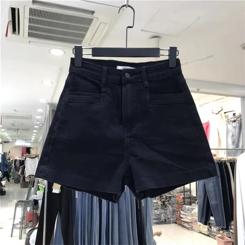 黑色牛仔短裤女夏薄款梨形身材弹力高腰遮胯显瘦百搭直筒阔腿热裤