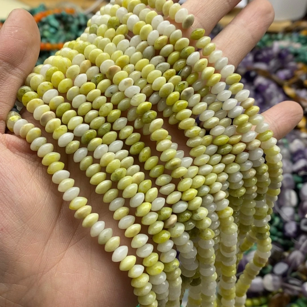 玛瑙/玉髓未镶嵌珠宝半成品一条天然6mm菜花玉算盘珠D155