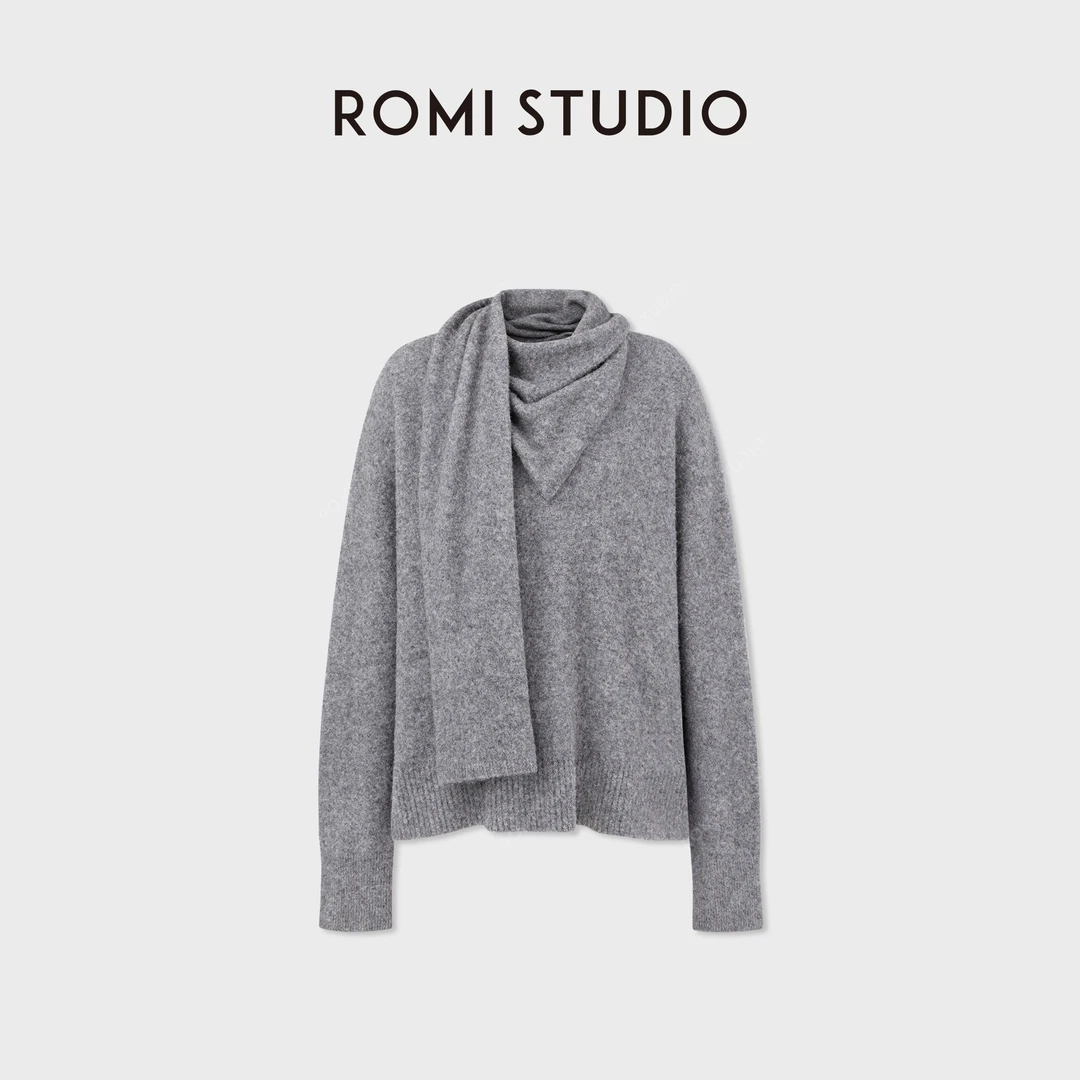 ROMI STUDIO“康宝莱牦牛绒”飘片披肩领哑光套头毛织 RWCAS86835